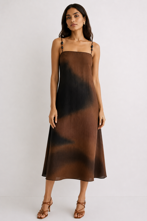 Beaded-strap midi dress