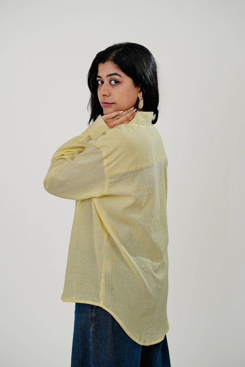Butter Yellow Cotton Kantha Loose Fit Shirt