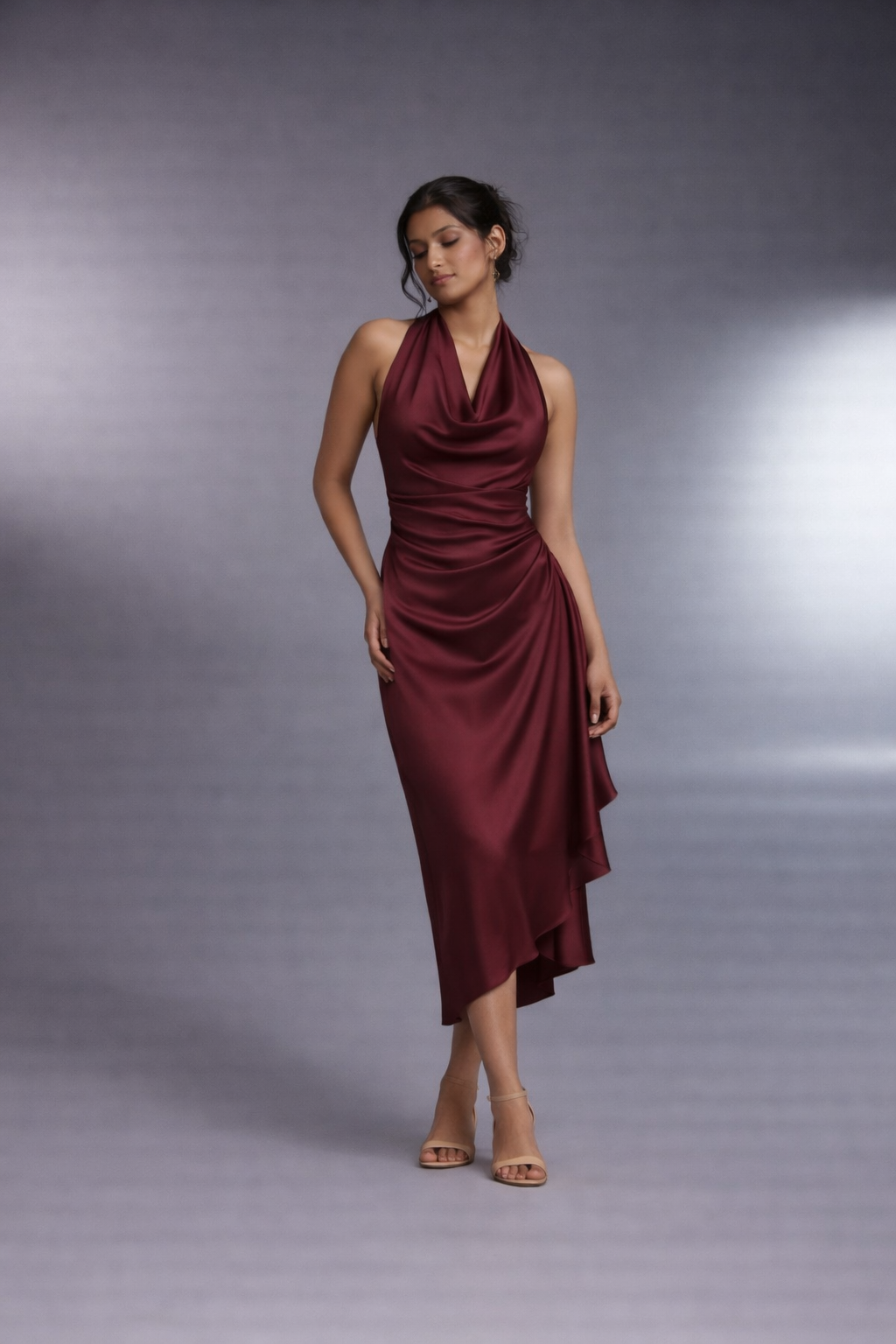 MERLOT WINE HALTER DRESS