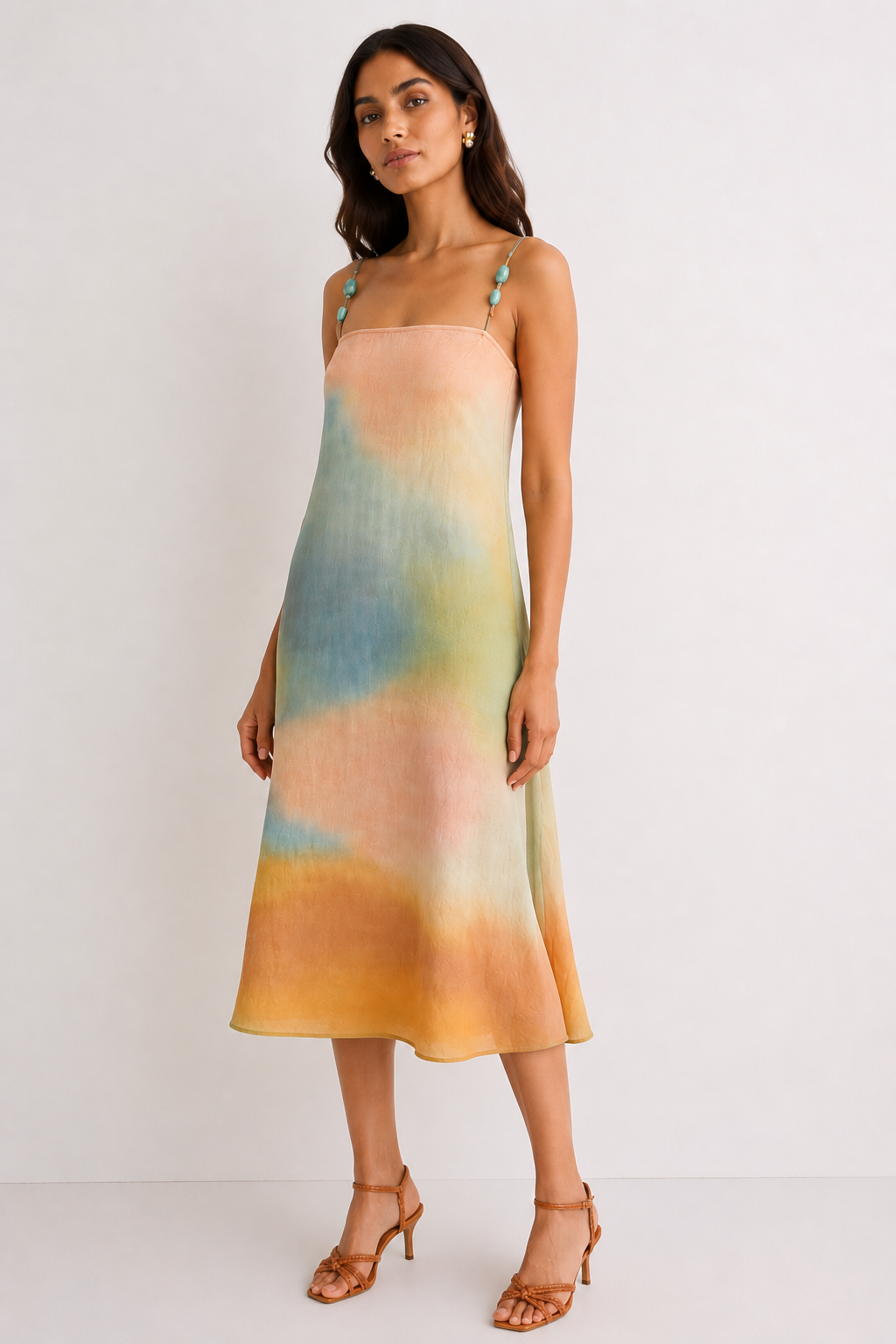Beaded-strap midi dress