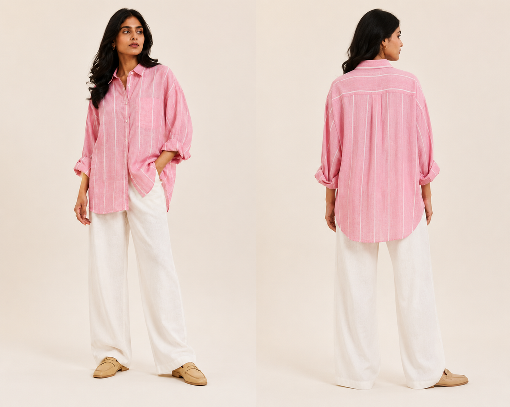 OVERSIZED LOTUS STRIPE LINEN SHIRT