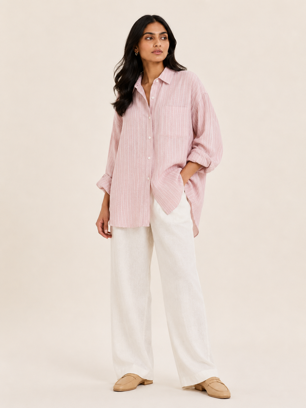 OVERSIZED PINSTRIPE LINEN SHIRT