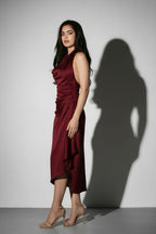 MERLOT WINE HALTER DRESS