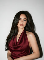 MERLOT WINE HALTER DRESS