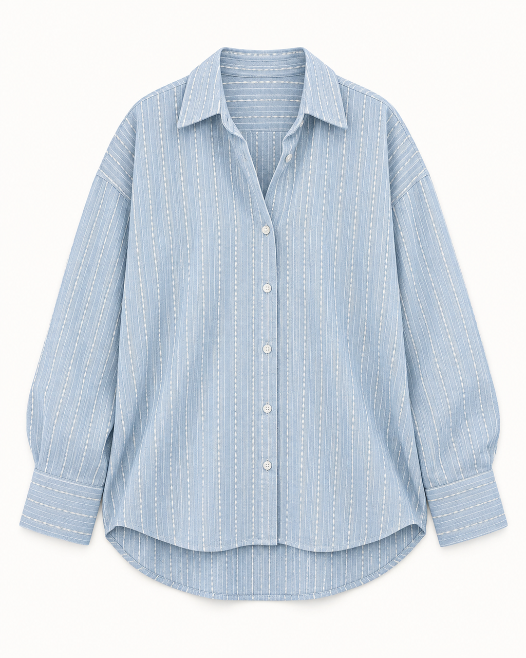 Baby Blue Cotton Kantha Loose Fit Shirt