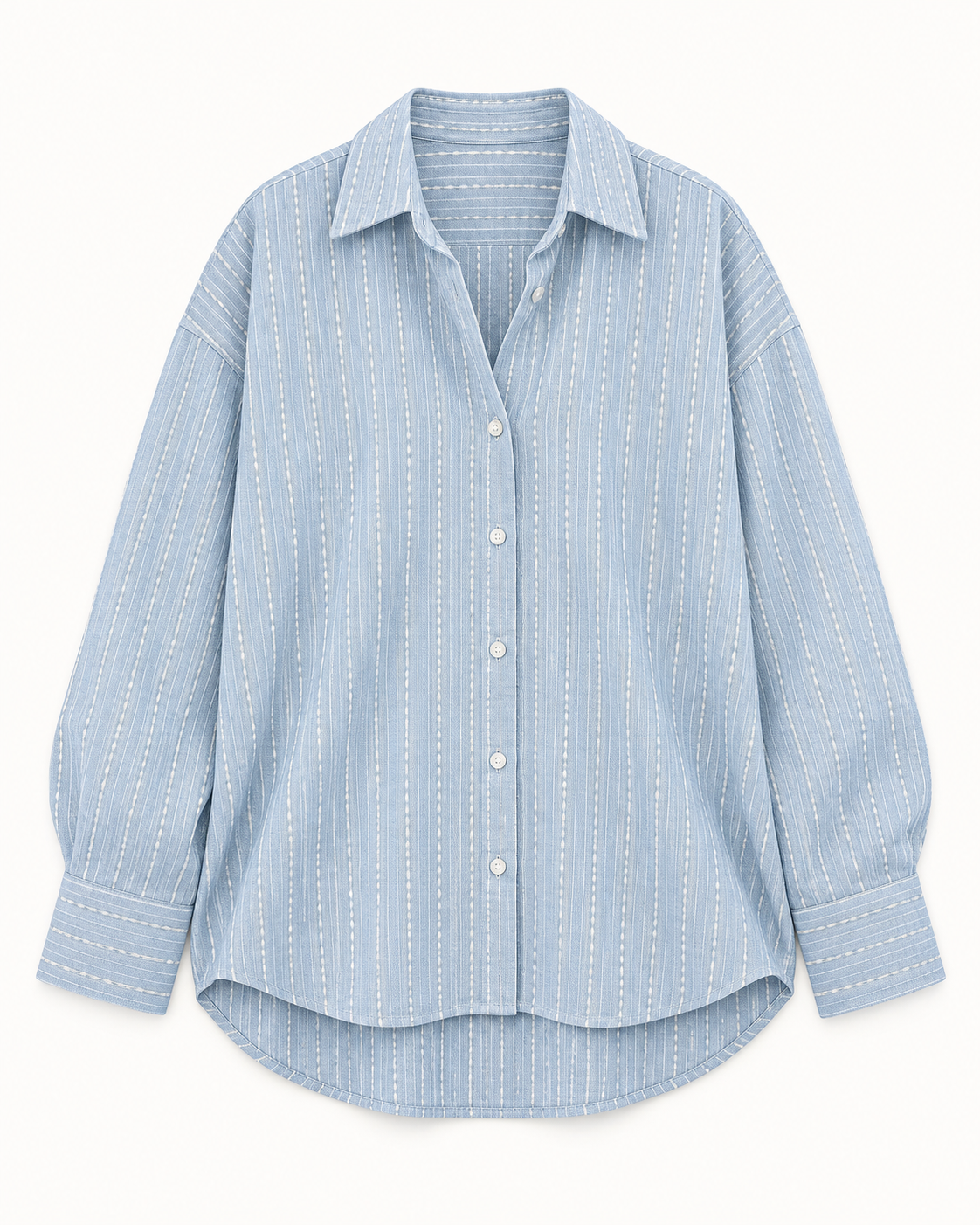 Baby Blue Cotton Kantha Loose Fit Shirt