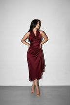 MERLOT WINE HALTER DRESS