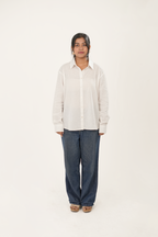 Milky  White Kantha Loose Fit Shirt